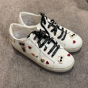 Karl Lagerfeld White and Black Sneakers with Red Accents Size 8M